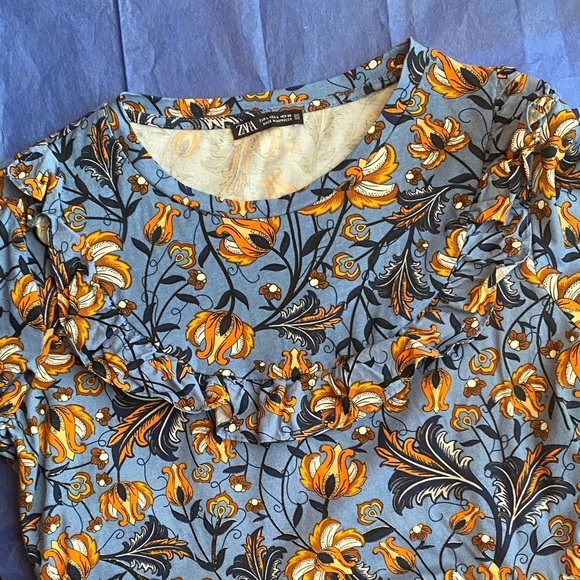 Zara Blue and Orange Floral Blouse - Picture 6 of 7